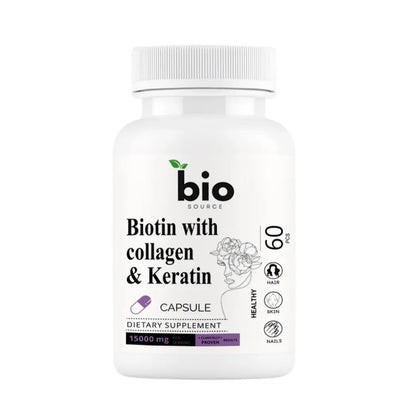 Natural Capsules Biotin, Collagen, and Keratin Capsules 15,000 mcg | Bio Source - Bio Source