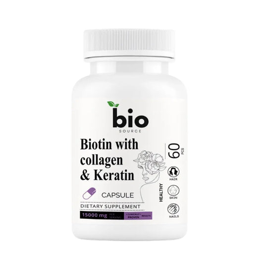 Natural Capsules Biotin, Collagen, and Keratin Capsules 15,000 mcg | Bio Source - Bio Source