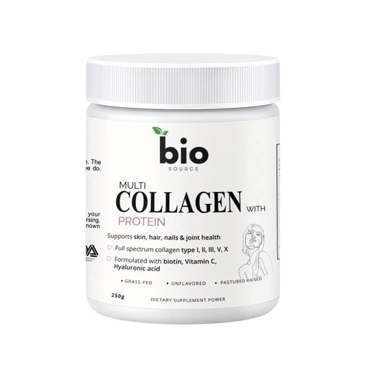 Multi Colageno I, II, III, V, X 10g Proteina en cada Scoop Formulado con Biotina, Acido Hyaluronico y Vitamina C - Bio Source