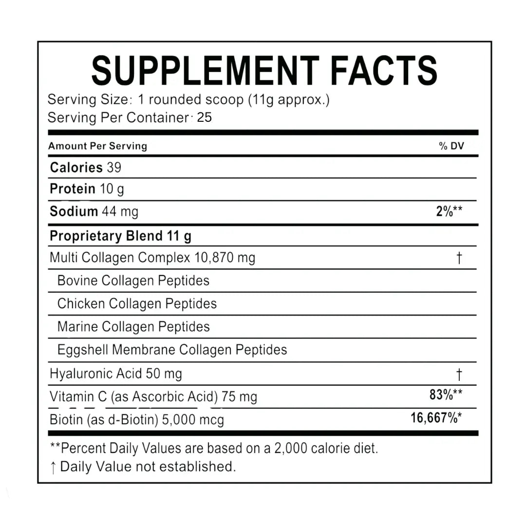 Multi Colageno I, II, III, V, X 10g Proteina en cada Scoop Formulado con Biotina, Acido Hyaluronico y Vitamina C - Bio Source