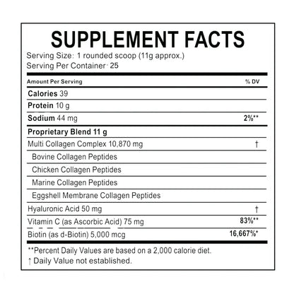 Multi Colageno I, II, III, V, X 10g Proteina en cada Scoop Formulado con Biotina, Acido Hyaluronico y Vitamina C - Bio Source